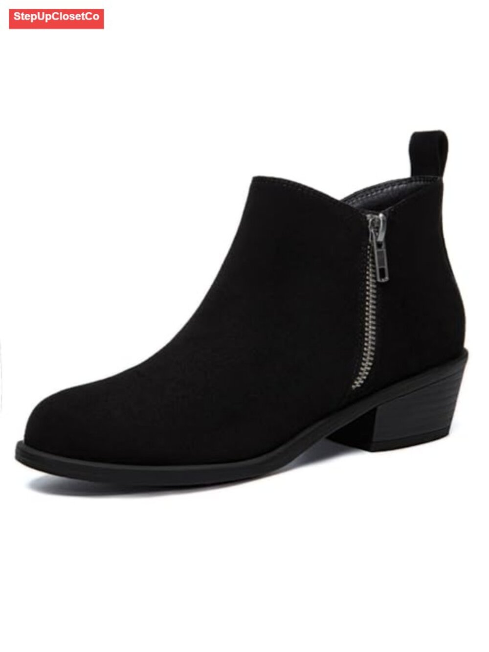 Women's Suede Ankle Boots Low Block Heel Side Zipper Booties